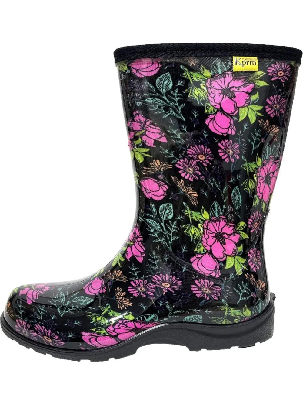 Women's Midsummer Black Rain Boots Waterproof Mid Calf Rubber Garden Shoes